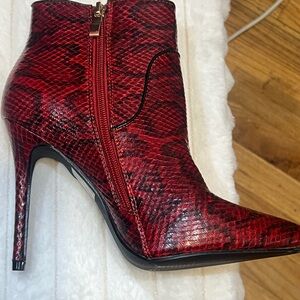 So Me Red Snake Pattern Heeled Boots. About 4inch
